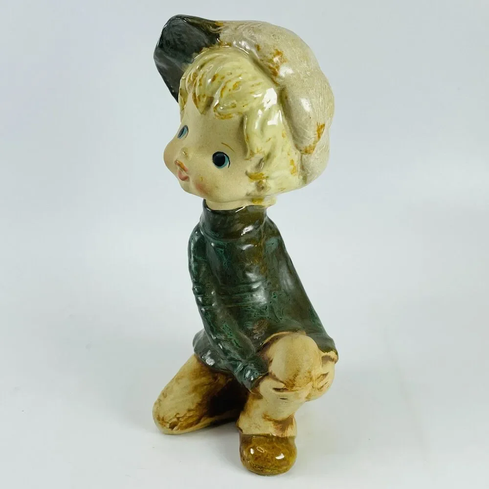 Vintage Lefton Boy with Baseball Cap Hat Porcelain Figurine 7 inch #7987